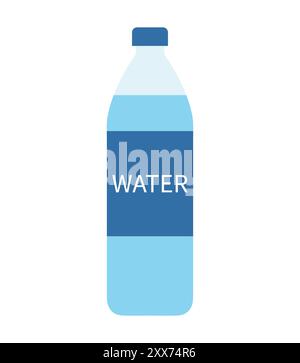 Bottle of water icon in flat style. Water is written on the bottle. Water bottle icon set. Icon for drinking water package and mineral bottle. Stock Vector
