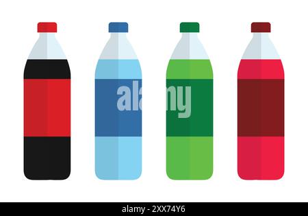Set of bottles icons. Drink icons set in flat style. Plastic bottle vector illustration. Water beverage sign business concept. Plastic beverage bottle Stock Vector