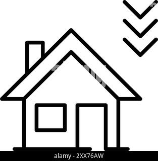 Home with arrows down. Property value decrease. Pixel perfect vector icon Stock Vector