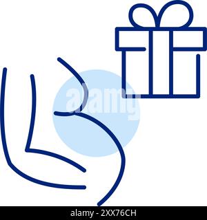 Pregnant woman silhouette and gift box. Baby shower, maternity gifts. Pixel perfect, editable stroke icon Stock Vector