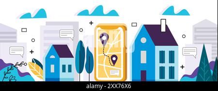 View of the city in style flat, vector illustration Stock Vector Image ...