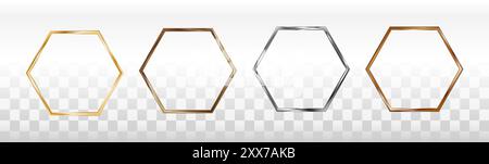 Silver, gold, copper and bronze hexagonal frames for painting or photograph. Vector. Stock Vector