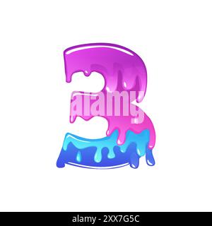 Vector Slime Cartoon Number 3, figure Three. Slime font type number Latin alphabet Stock Vector