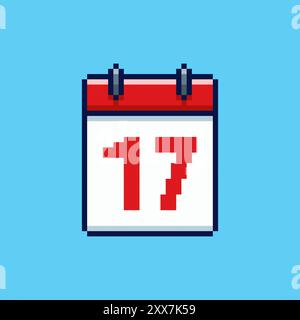 Vector Illustration of calendar date 17 with Pixel Art Design, perfect for game assets themed designs Stock Vector