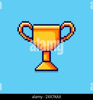 Vector Illustration of Trophy with Pixel Art Design, perfect for game assets themed designs Stock Vector