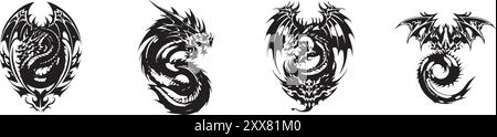 Set of dragon tattoos Stock Vector