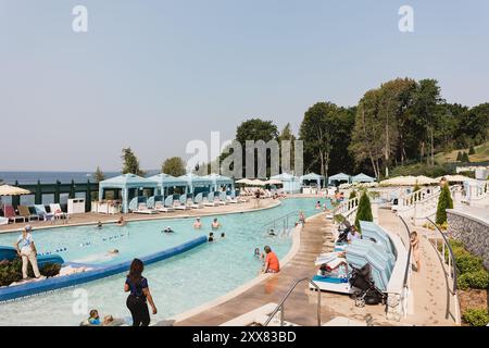 Outdoor pool area at the Grand Hotel, Mackinac Island Stock Photo