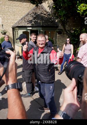 Gerald Cooper arrives for the the opening of Jeremy Clarkson's new pub, The Farmer's Dog, in Asthall, near Burford in Oxfordshire. Picture date: Friday August 23, 2024. Stock Photo