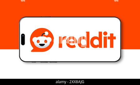 Istanbul, Turkey - 20 Aug 2024: Reddit logo displayed on a smartphone screen. Reddit is a social media platform where users create and participate in Stock Photo