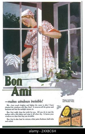 1920 Bon Ami Soap Ad - "in powder and cake form... makes windows invisible" Stock Photo