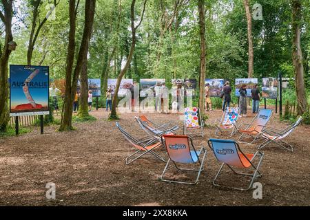 France, Morbihan, Aff valley, La Gacilly, the 2024 Photo Festival: Australia and other views, outdoor photography exhibition, relaxation area Stock Photo