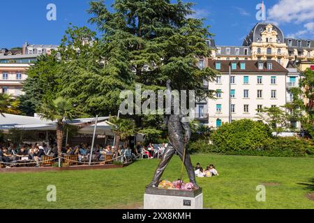 Switzerland, canton of Vaud, Montreux, statue of Freddie Mercury singer of the group Queen, sculpture by Irena Sedlecka Stock Photo