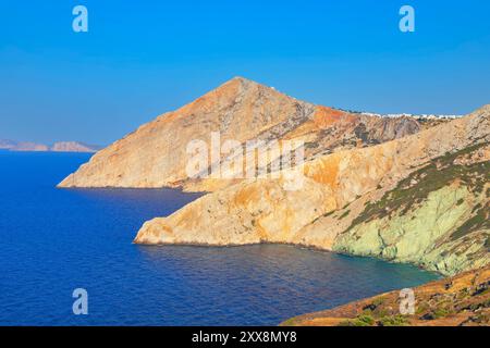 Greece, Cyclades Islands, Folegandros Island, View of Vorina beach and coastline, Chora Stock Photo