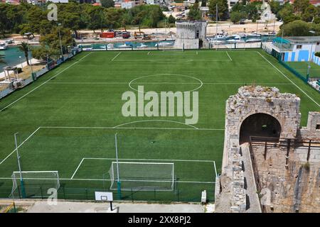 Old town soccer field in Trogir, Croatia. Stock Photo