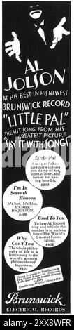 1929 Al Jolson Little Pal record poster - Brunswick Records Stock Photo