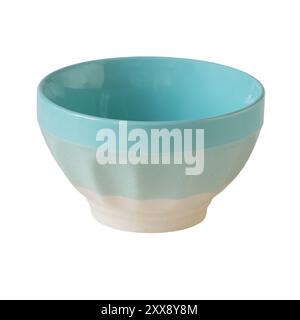 Handmade ceramic bowl in blue and beige colors on a white background Stock Photo