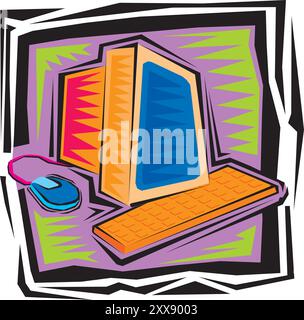 Retro vintage computer realistic composition with isolated front view of personal computer with display on mainframe vector illustration Stock Vector
