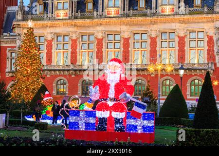 France, Pas de Calais, Calais, town hall, Christmas decoration by Blachere Illumination Stock Photo