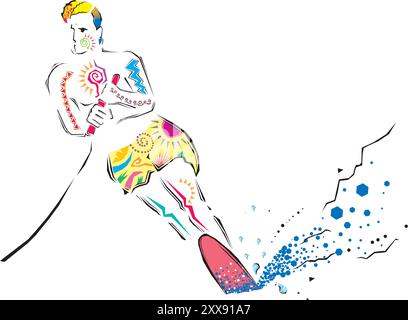 Summer sport design with surfing symbols flat vector illustration Stock Vector