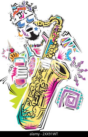 colorful man playing with saxophone design vector illustration Stock Vector