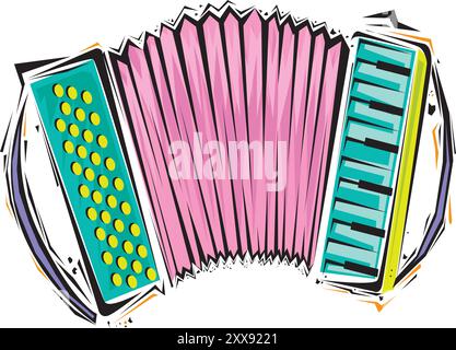 Classic musical concert instrument icons set of key accordion fiddle drum color doodle sketch vector isolated illustration Stock Vector