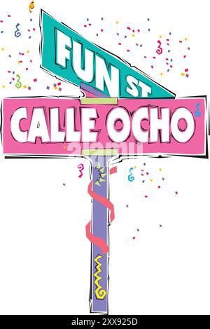 Calle OCHO sign direction or fun st sign direction vintage rusty metal plate on a white background, vector illustration Stock Vector