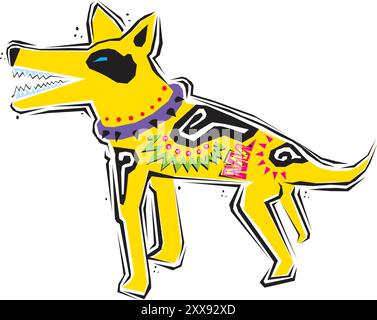 abstract vector yellow dog colorful design style traditional Stock Vector