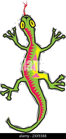 vector color illustration of a lizard with green spotted color. the view from the top Stock Vector