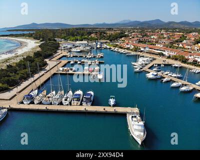 Marina of Porto Ottiolu in Budoni municipality in Sardinia island, Italy. Drone point of view. Stock Photo