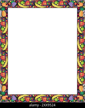 Frame of vegetables and fruits isolated on white background. Copy space design vector illustration Stock Vector