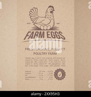 Fresh Organic Chicken Eggs. Vintage Ad Template Design for Carton Packaging. Farm Product in Engraving Style Vintage Design for Logotype, Label, Badge Stock Vector