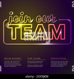 Join our team minimalist yellow and pink neon notice placard flyer template - looking for new members of our team hiring a new member colleages to our Stock Vector