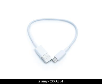 USB type-C  to USB type-A cable isolated in white Stock Photo