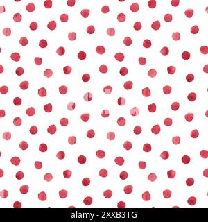 Abstract watercolor polka dots confetti background. Hand drawn irregular pink red color circles seamless pattern. Watercolour colorful texture. Print Stock Photo