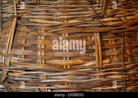 Detail of an old handwoven wicker basket Stock Photo