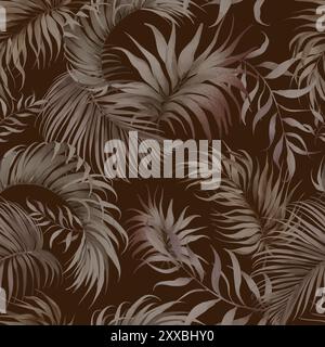 Dry Palm Leaves Pattern. Seamless background with tropical fronds in Boho style. Hand drawn watercolor coconut treeon beige backdrop for wallpaper Stock Photo