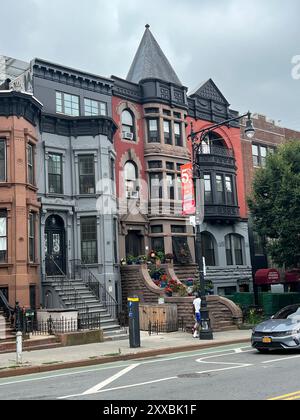 Example of the Brownstone type architecture in the historical Park Slope neighborhood of Brooklyn, New York. Stock Photo