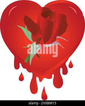 illustration of heart love with blood vector design on a white background Stock Vector