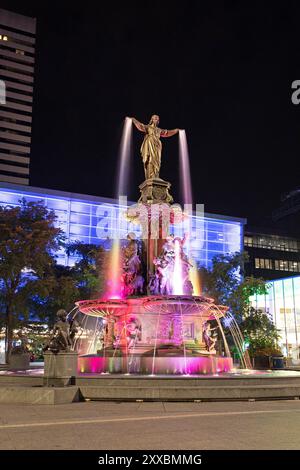 The Tyler Davidson Fountain in Cincinnati, Ohio. It is also known as The Genius of Water and stands at Fountain Square in the city center. Stock Photo