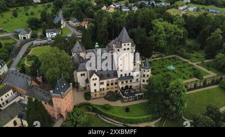 drone photo Colmar-Berg castle Luxembourg europe Stock Photo