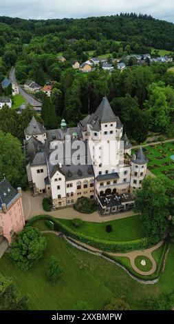 drone photo Colmar-Berg castle Luxembourg europe Stock Photo