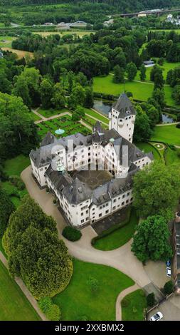 drone photo Colmar-Berg castle Luxembourg europe Stock Photo