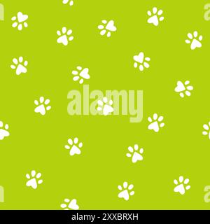 Paw texture, green background, little paws seamless pattern Stock Vector