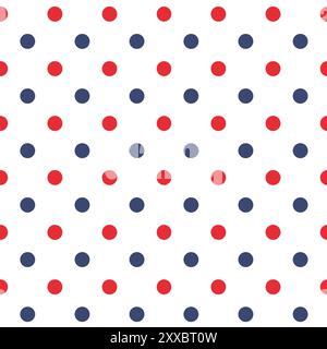 Polka Dot pattern, red and blue dots on white background, seamless texture Stock Vector