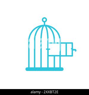 Cage with open door icon. Bird cage. Isolated on white background. From blue icon set. Stock Vector