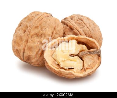 sliced walnuts path isolated on white Stock Photo