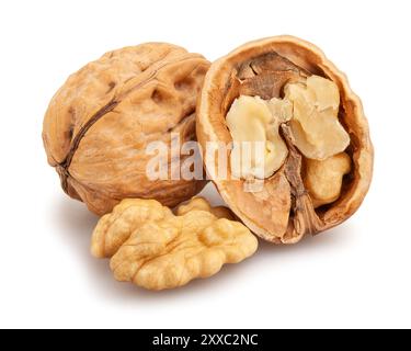sliced walnuts path isolated on white Stock Photo