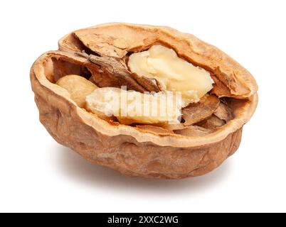 sliced walnuts path isolated on white Stock Photo