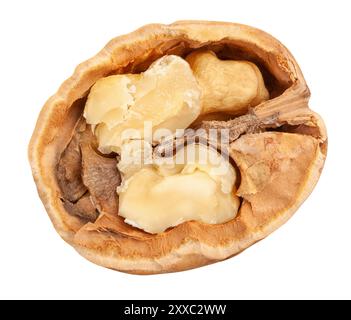 sliced walnuts path isolated on white Stock Photo