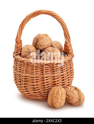 walnuts basket path isolated on white Stock Photo